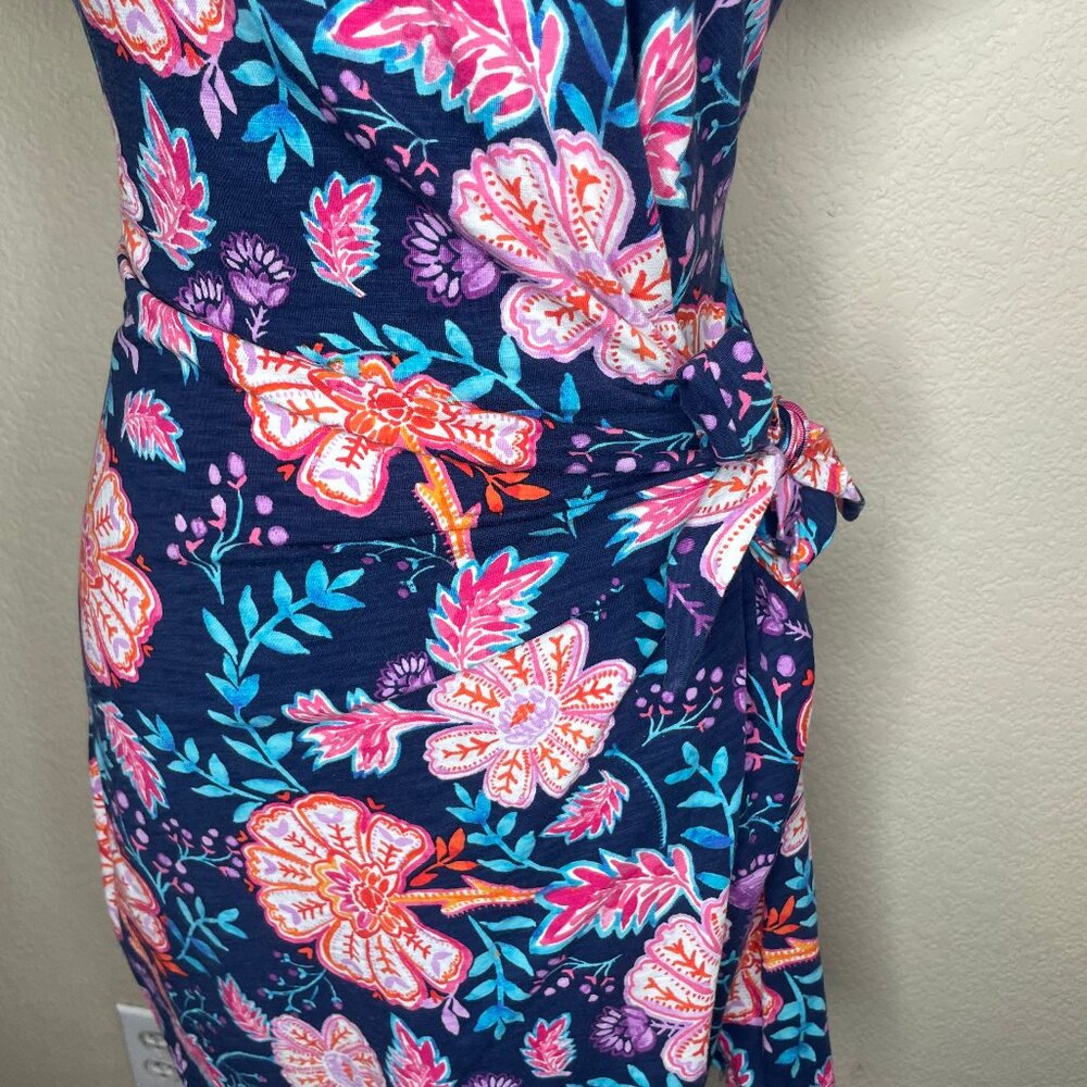 Tommy Bahama Cotton Modal Blend Navy Floral Side Tie Faux Wrap Dress Size S/P - Picture 4 of 12